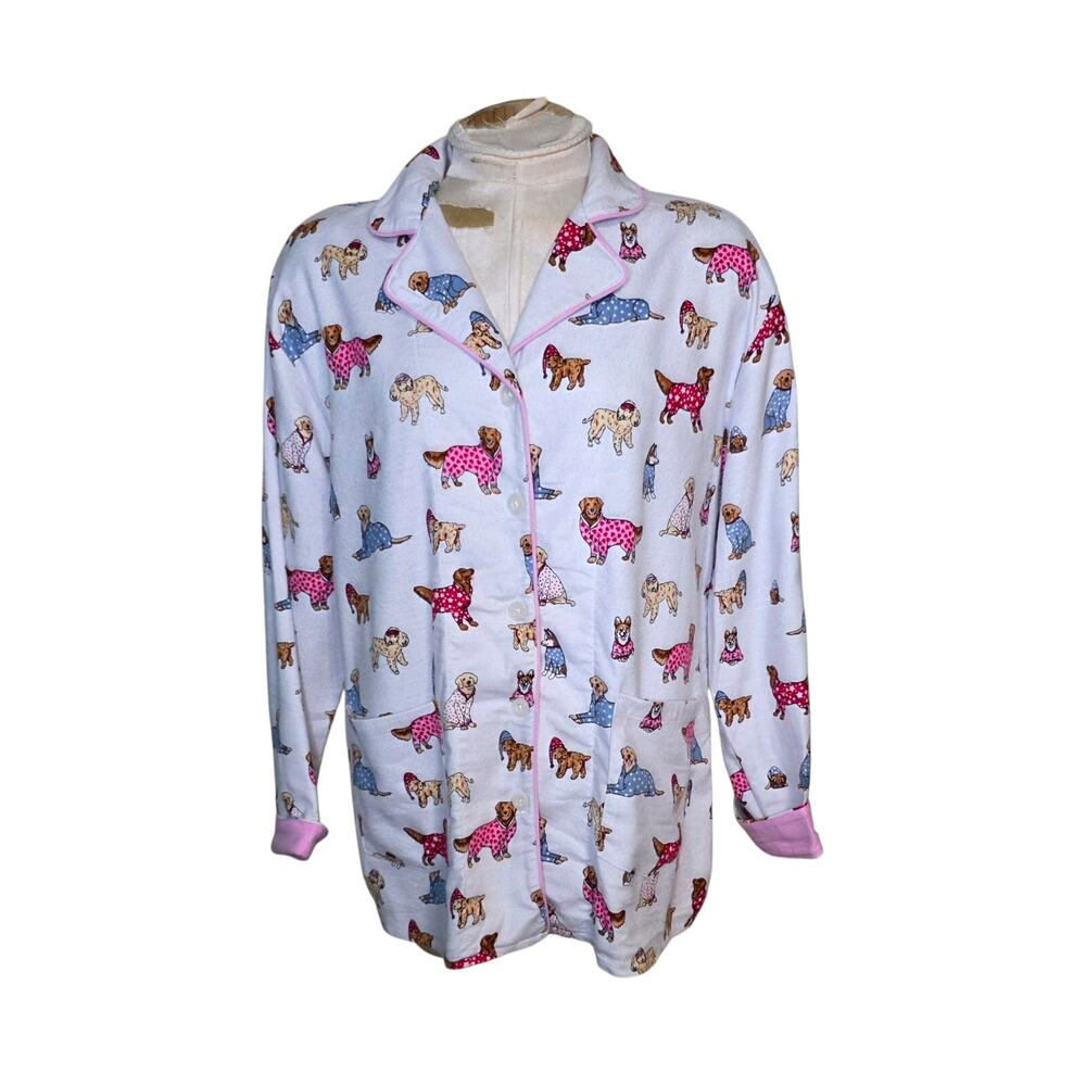 Live‎ Love Lounge Dog print Women's Flannel Pajama Top Dogs Be Pawsitive Small